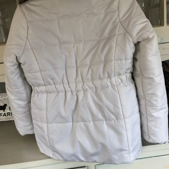 Girls White Puffy Coat with Fur on Hood - Picture 4 of 7